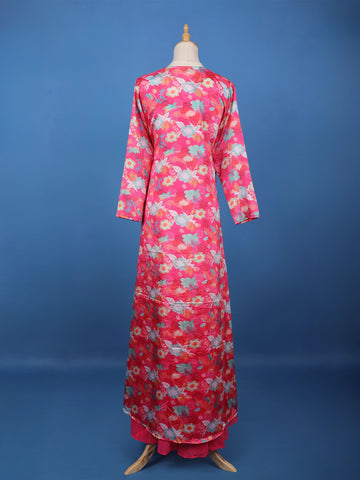 Queen Pink Floral Printed Synthetic Palazzo Salwar Suit and Jacket - Diadem