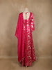 Queen Pink Floral Printed Satin Gown With Mirror Work Yoke And Dupatta