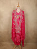 Queen Pink Floral Thread Embroidered Design Crepe Silk Salwar Suit with Over Coat