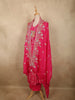 Queen Pink Floral Thread Embroidered Design Crepe Silk Salwar Suit with Over Coat