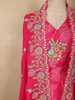 Queen Pink Floral Thread Embroidered Design Crepe Silk Salwar Suit with Over Coat