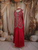 Queen Pink Floral Thread Embroidered Design Satin Palazzo Suit with Dupatta