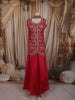 Queen Pink Floral Thread Embroidered Design Satin Palazzo Suit with Dupatta