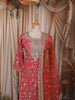 Queen Pink Floral Vine  Sequins & Zari Embroidered Design Chiffon Party Wear Palazzo Suit with Matching Dupatta