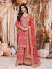 Queen Pink Floral Vine  Sequins & Zari Embroidered Design Chiffon Party Wear Palazzo Suit with Matching Dupatta