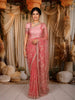 Queen Pink Floral Vine Stone Embellished Design Pure Tissue Silk Party Wear Saree with Scalloped Border