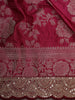 Queen Pink Floral Vine Zari Woven Design Pure Banarasi Silk Party Wear Saree with Scalloped Border