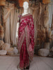 Queen Pink Floral Vine Zari Woven Design Pure Banarasi Silk Party Wear Saree with Scalloped Border