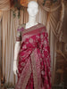 Queen Pink Floral Vine Zari Woven Design Pure Banarasi Silk Party Wear Saree with Scalloped Border