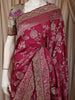 Queen Pink Floral Vine Zari Woven Design Pure Banarasi Silk Party Wear Saree with Scalloped Border