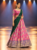 Queen Pink Floral Vine Zari Woven Design Pure Kanchipuram Silk Traditional Wear Dhavani with Matching Hand Work Designer Blouse and Contrast Dhavani