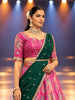 Queen Pink Floral Vine Zari Woven Design Pure Kanchipuram Silk Traditional Wear Dhavani with Matching Hand Work Designer Blouse and Contrast Dhavani