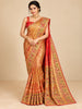 Queen Pink Floral Vine Zari Woven Design Semi Tissue Banarasi Fancy Saree with Stone Work Peacock Border