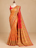 Queen Pink Floral Vine Zari Woven Design Semi Tissue Banarasi Fancy Saree with Stone Work Peacock Border