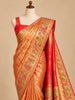 Queen Pink Floral Vine Zari Woven Design Semi Tissue Banarasi Fancy Saree with Stone Work Peacock Border
