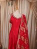 Queen Pink Floral Woven Design Semi Silk Anarkali Salwar Suit with Matching Designer Dupatta