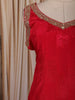 Queen Pink Floral Woven Design Semi Silk Anarkali Salwar Suit with Matching Designer Dupatta