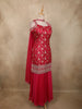 Queen Pink Floral Zari Woven Design Banarasi Silk Palazzo Suit with Choker Dupatta