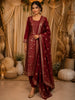 Queen Pink Floral Zari Woven Design Semi Silk Straight Cut Salwar Suit with Dupatta