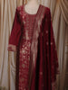 Queen Pink Floral Zari Woven Design Semi Silk Straight Cut Salwar Suit with Dupatta
