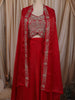 Queen Pink Floral Zari and Stone Embroidered Design Organza Skirt Top With Over Coat