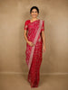 Queen Pink Floral and Animal Motif Zari Woven Design Pure Banarasi Silk Saree with Zari Border