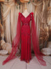 Queen Pink Heavy Kartana and Beads Embroidered Design Net Skirt and Top with Cape Sleeves
