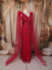 Queen Pink Heavy Kartana and Beads Embroidered Design Net Skirt and Top with Cape Sleeves