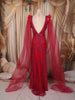 Queen Pink Heavy Kartana and Beads Embroidered Design Net Skirt and Top with Cape Sleeves