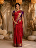 Queen Pink Leaf Butta Zari Woven Design Pure Kanchipuram Silk Saree with Contrast Zari Border