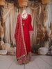 Queen Pink Leaf Mirror and Zari Embroidered Design Georgette Long Anarakli Gown with Matching Dupatta