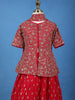 Queen Pink Floral Design Kids Peplum Top With Skirt And Dupatta