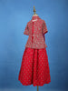 Queen Pink Floral Design Kids Peplum Top With Skirt And Dupatta