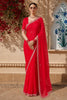 Queen Pink Mirror Embroidered Design Chiffon Fancy Saree with Designer Border
