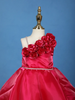 Queen Pink One-Shoulder Organza Kids Party Frock With 3D Floral Appliqué