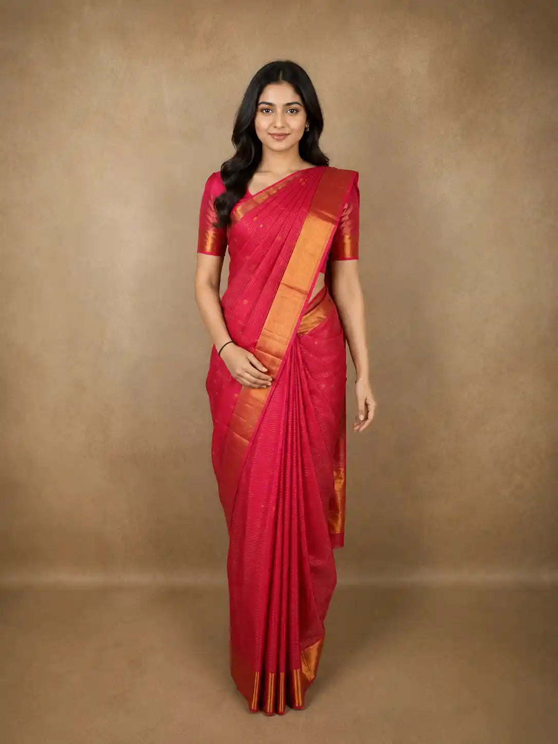 Queen Pink Checked Zari Woven Design Pure Kanchipuram Silk Saree with Zari Border