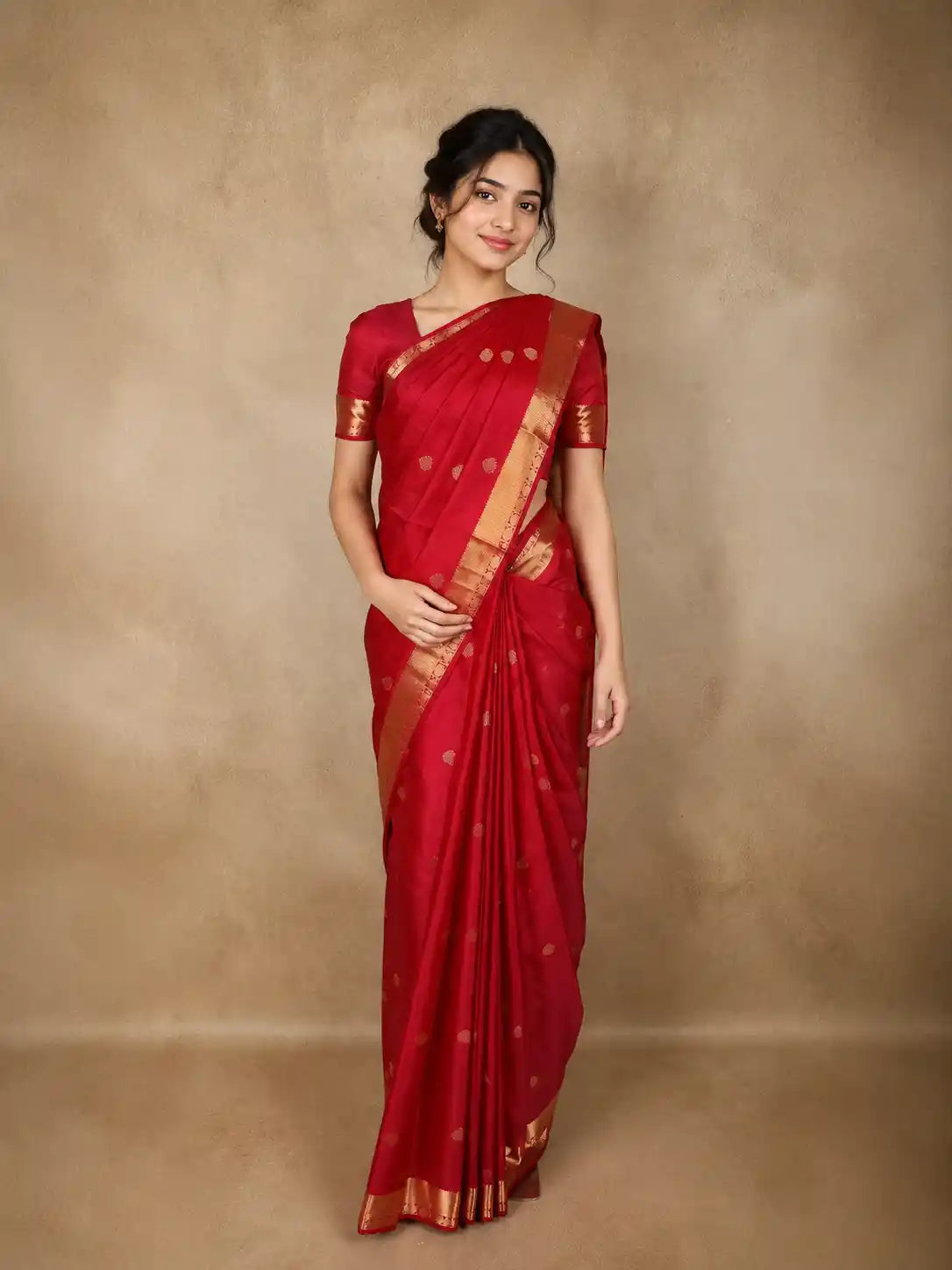 Queen Pink Floral Butta Woven Design Pure Kanchipuram Silk Saree with Zari Border