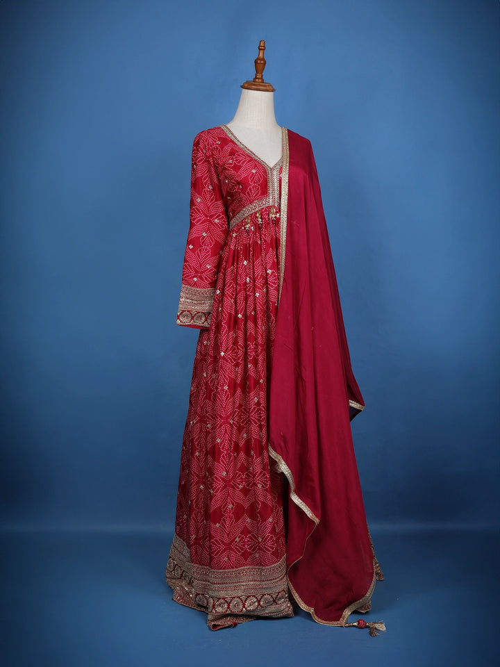 Queen Pink Floral Design Bead And Printed Work Georgette Gown - Diadem