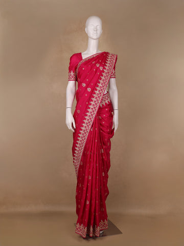 Queen Pink Floral Design Embroidered Georgette Saree - Diadem