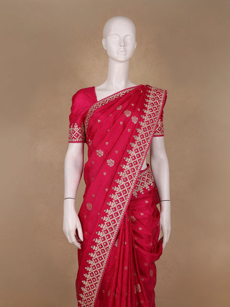 Queen Pink Floral Design Embroidered Georgette Saree - Diadem