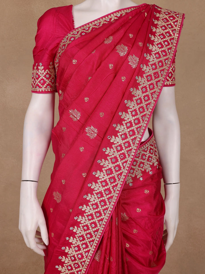 Queen Pink Floral Design Embroidered Georgette Saree - Diadem