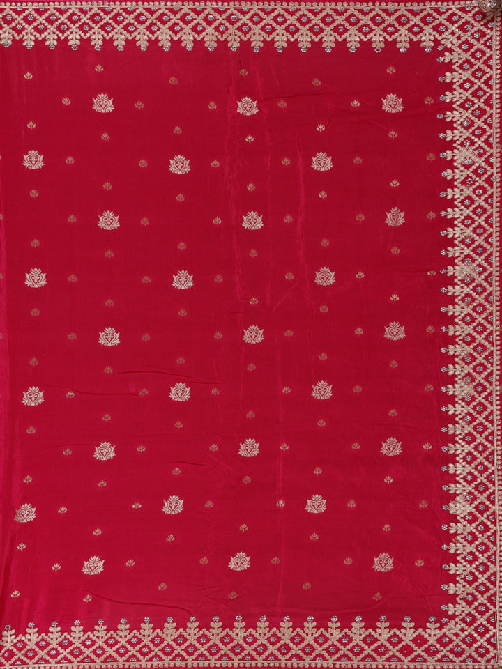 Queen Pink Floral Design Embroidered Georgette Saree - Diadem