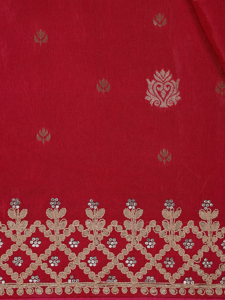 Queen Pink Floral Design Embroidered Georgette Saree - Diadem