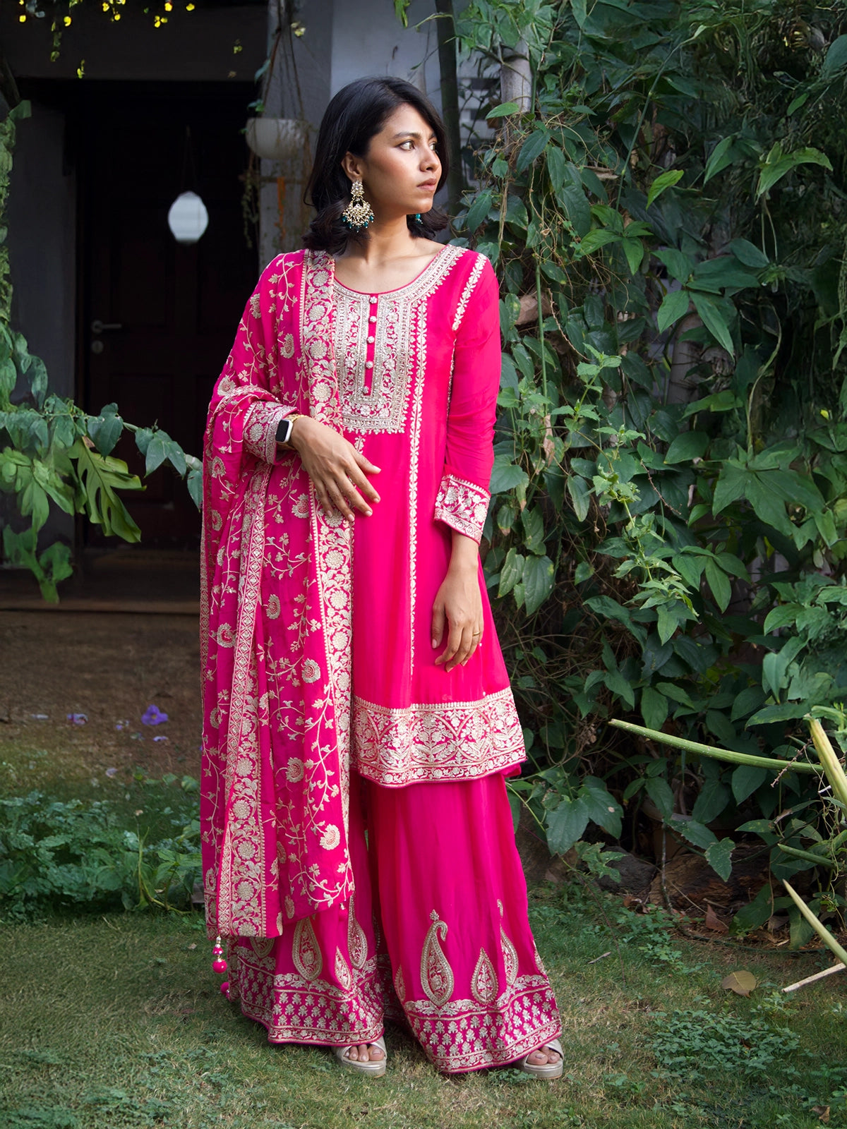 Queen Pink Floral Designed Georgette Salwar Suit