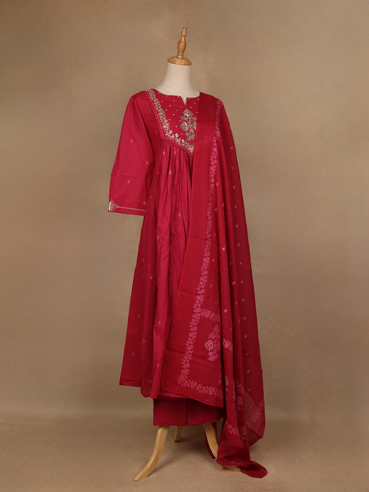 Queen Pink Floral Embroidered Cotton Salwar Suit - Diadem