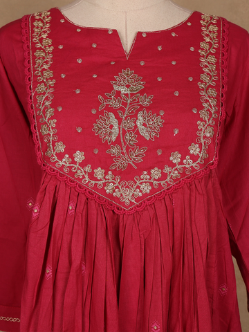 Queen Pink Floral Embroidered Cotton Salwar Suit - Diadem
