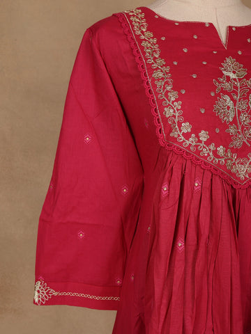 Queen Pink Floral Embroidered Cotton Salwar Suit - Diadem