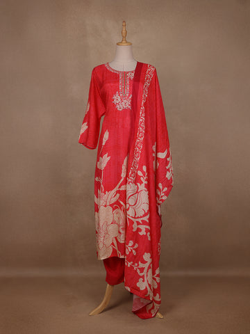 Queen Pink Floral Designed Semi Silk Salwar Suit - Diadem