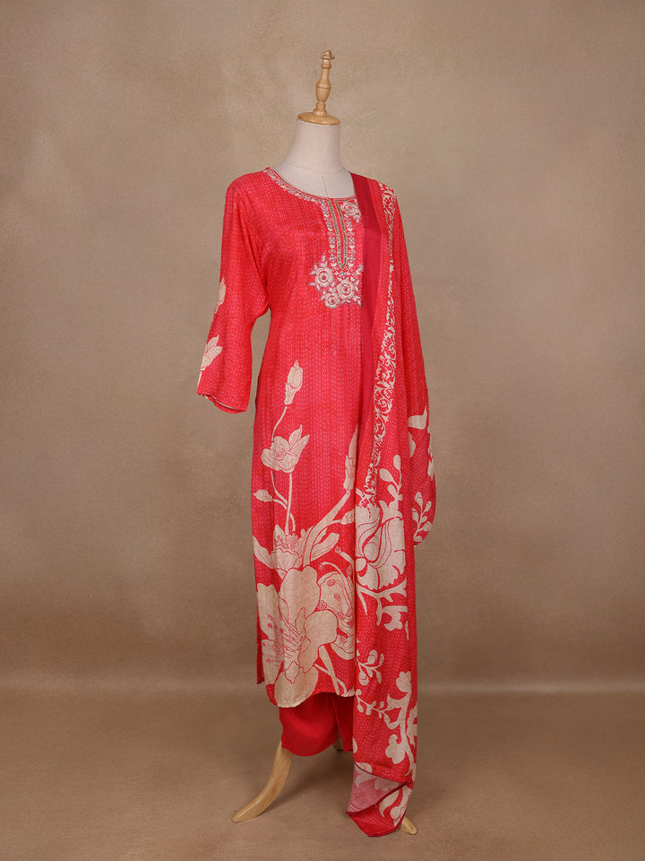 Queen Pink Floral Designed Semi Silk Salwar Suit - Diadem