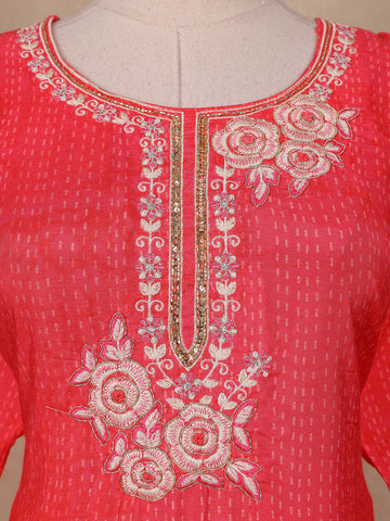 Queen Pink Floral Designed Semi Silk Salwar Suit - Diadem